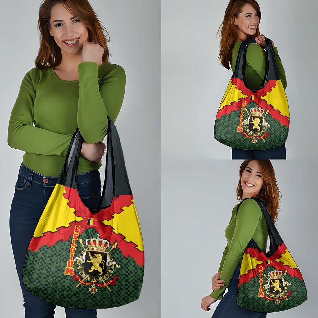 Belgium Grocery Bag with Royal Coat of Arms Crown Lion Red Green Checker Spirit