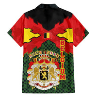 Belgium Hawaiian Shirt with Royal Coat of Arms Crown Lion Red Green Checker Spirit