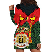 Belgium Hoodie Dress with Royal Coat of Arms Crown Lion Red Green Checker Spirit