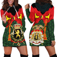 Belgium Hoodie Dress with Royal Coat of Arms Crown Lion Red Green Checker Spirit