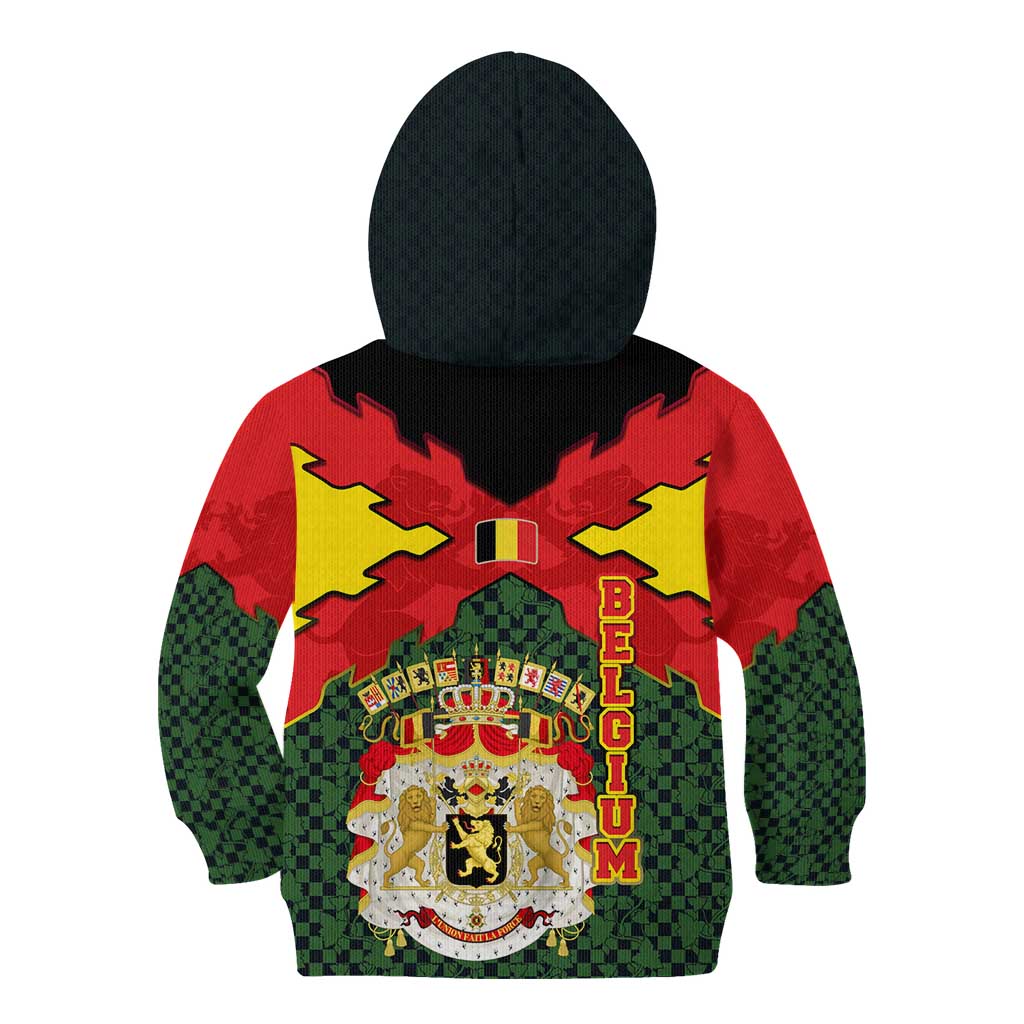 Belgium Kid Hoodie with Royal Coat of Arms Crown Lion Red Green Checker Spirit
