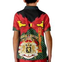 Belgium Kid Polo Shirt with Royal Coat of Arms Crown Lion Red Green Checker Spirit