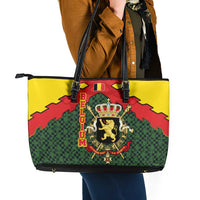 Belgium Leather Tote Bag with Royal Coat of Arms Crown Lion Red Green Checker Spirit