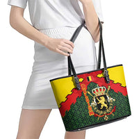 Belgium Leather Tote Bag with Royal Coat of Arms Crown Lion Red Green Checker Spirit