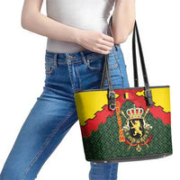 Belgium Leather Tote Bag with Royal Coat of Arms Crown Lion Red Green Checker Spirit
