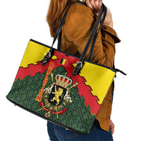 Belgium Leather Tote Bag with Royal Coat of Arms Crown Lion Red Green Checker Spirit