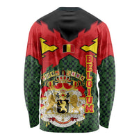 Belgium Long Sleeve Shirt with Royal Coat of Arms Crown Lion Red Green Checker Spirit