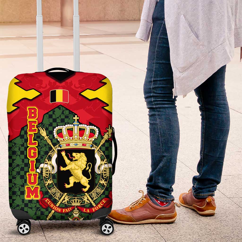 Belgium Luggage Cover with Royal Coat of Arms Crown Lion Red Green Checker Spirit