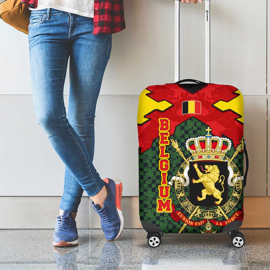 Belgium Luggage Cover with Royal Coat of Arms Crown Lion Red Green Checker Spirit