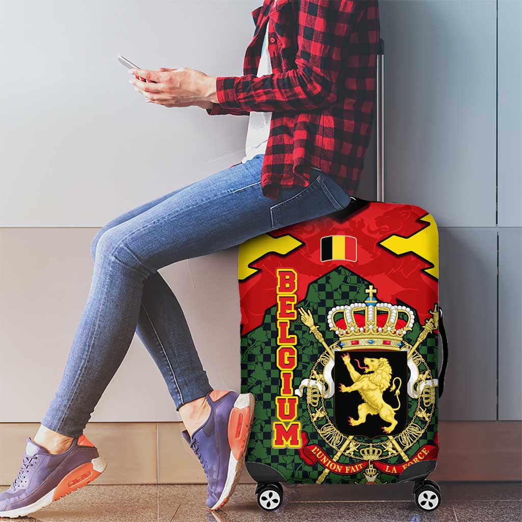 Belgium Luggage Cover with Royal Coat of Arms Crown Lion Red Green Checker Spirit