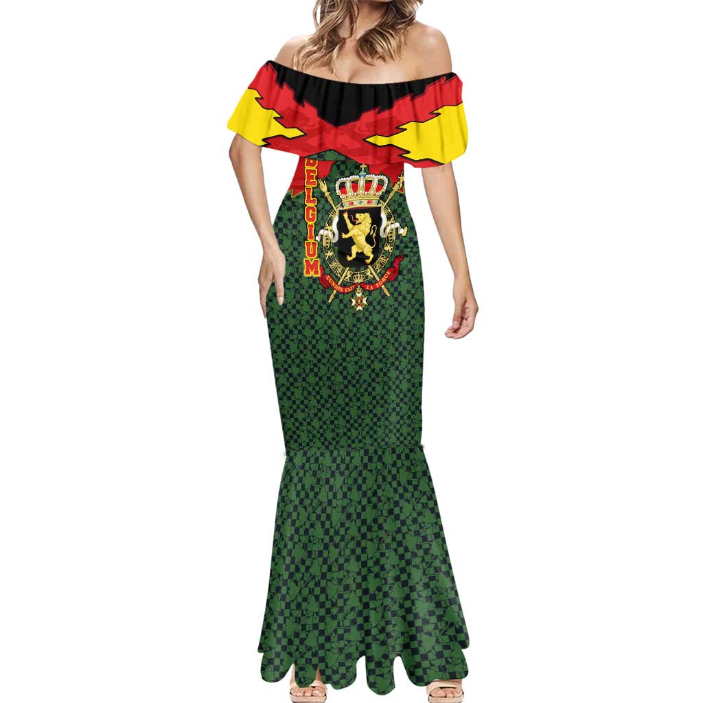Belgium Mermaid Dress with Royal Coat of Arms Crown Lion Red Green Checker Spirit