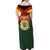 Belgium Off Shoulder Maxi Dress with Royal Coat of Arms Crown Lion Red Green Checker Spirit