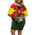 Belgium Off Shoulder Short Dress with Royal Coat of Arms Crown Lion Red Green Checker Spirit