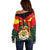 Belgium Off Shoulder Sweater with Royal Coat of Arms Crown Lion Red Green Checker Spirit