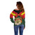 Belgium Off Shoulder Sweater with Royal Coat of Arms Crown Lion Red Green Checker Spirit