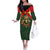 Belgium Off The Shoulder Long Sleeve Dress with Royal Coat of Arms Crown Lion Red Green Checker Spirit
