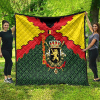 Belgium Quilt with Royal Coat of Arms Crown Lion Red Green Checker Spirit