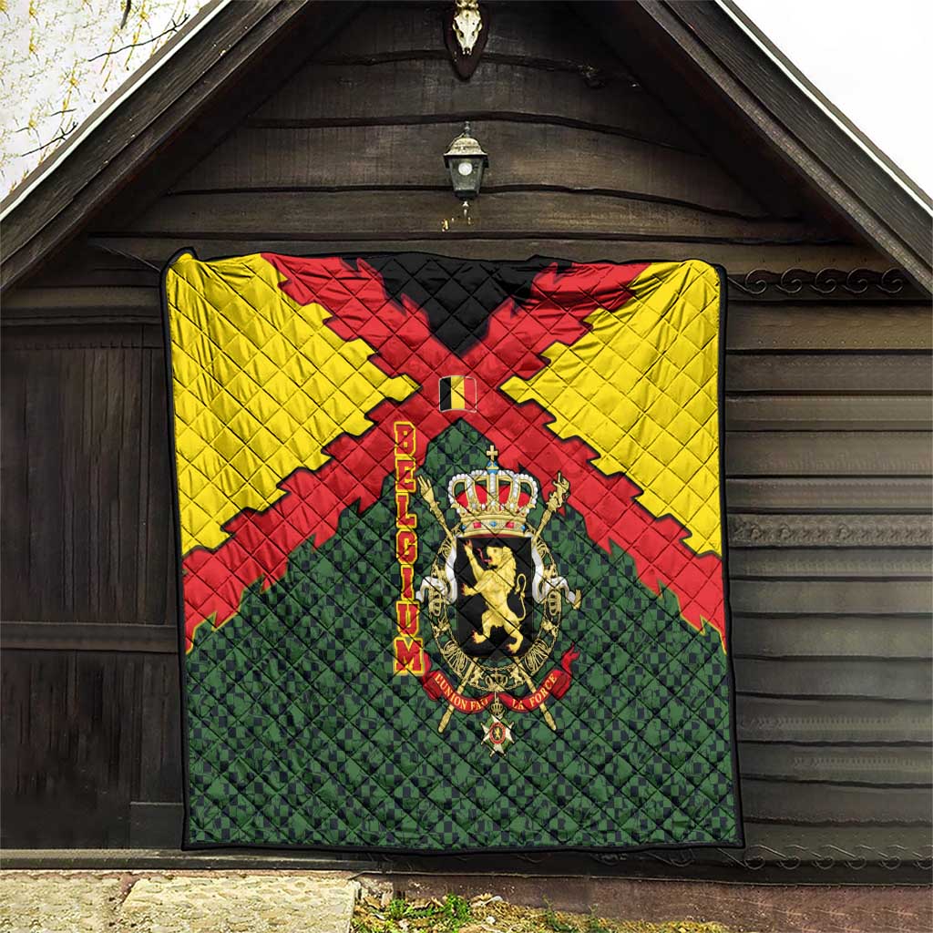 Belgium Quilt with Royal Coat of Arms Crown Lion Red Green Checker Spirit