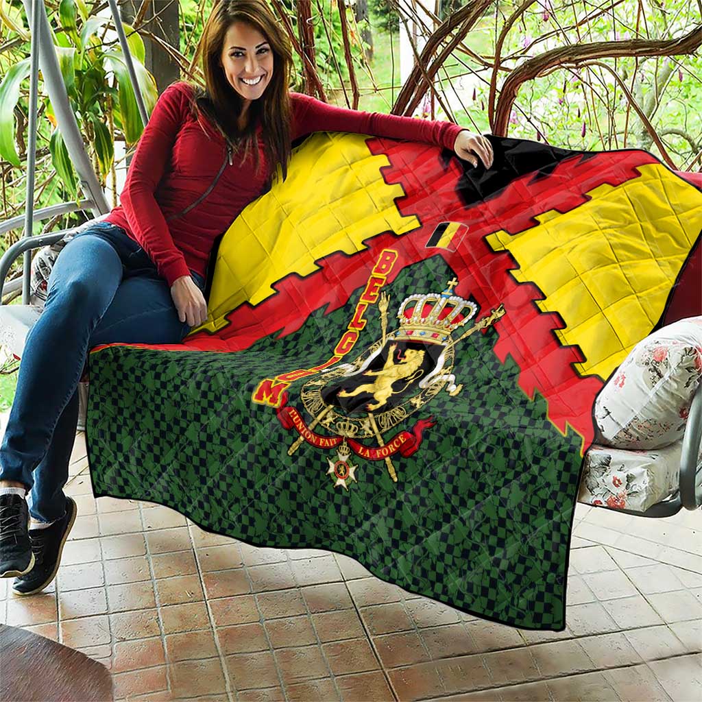 Belgium Quilt with Royal Coat of Arms Crown Lion Red Green Checker Spirit