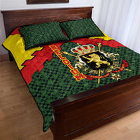 Belgium Quilt Bed Set with Royal Coat of Arms Crown Lion Red Green Checker Spirit