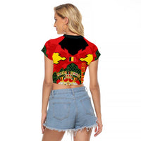 Belgium Raglan Cropped T Shirt with Royal Coat of Arms Crown Lion Red Green Checker Spirit