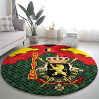Belgium Round Carpet with Royal Coat of Arms Crown Lion Red Green Checker Spirit