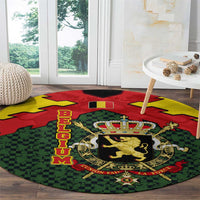 Belgium Round Carpet with Royal Coat of Arms Crown Lion Red Green Checker Spirit