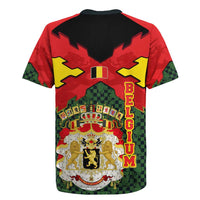 Belgium Rugby Jersey with Royal Coat of Arms Crown Lion Red Green Checker Spirit