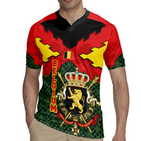Belgium Rugby Jersey with Royal Coat of Arms Crown Lion Red Green Checker Spirit