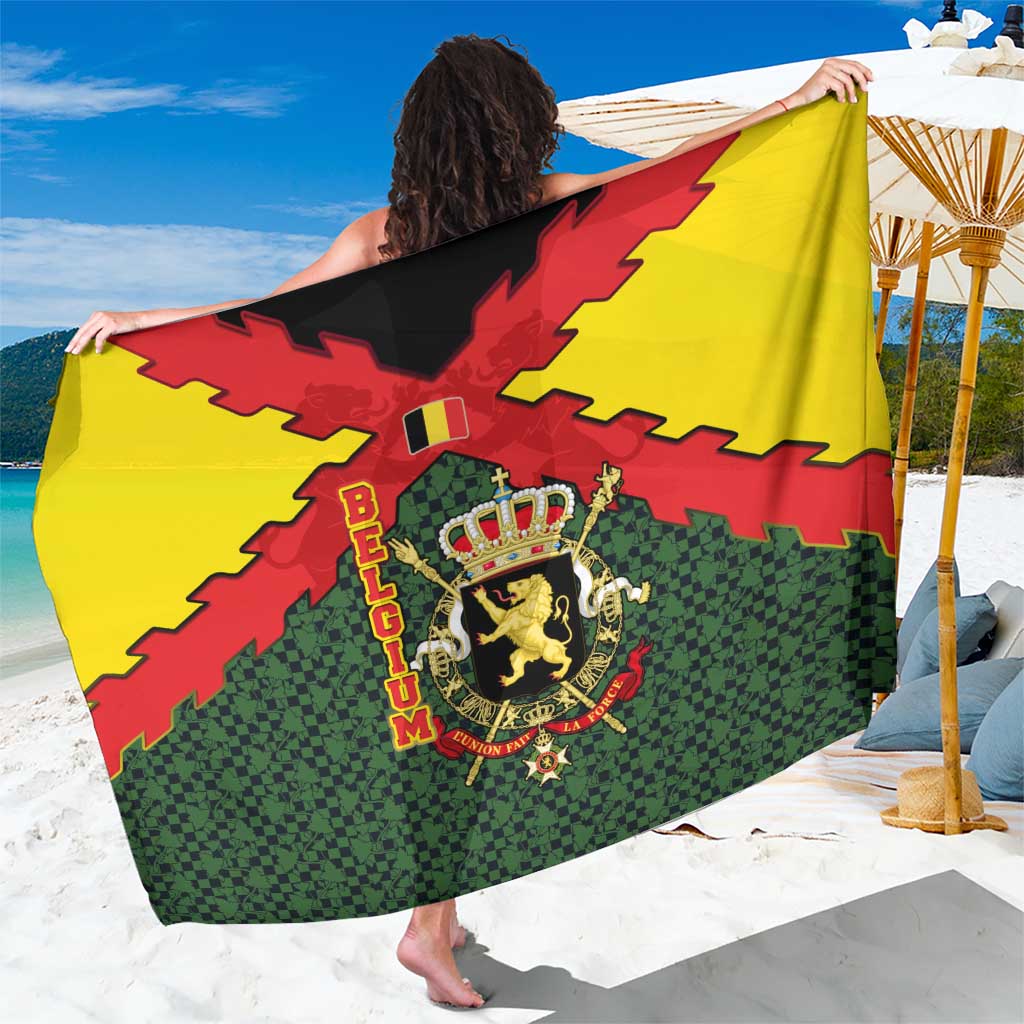 Belgium Sarong with Royal Coat of Arms Crown Lion Red Green Checker Spirit