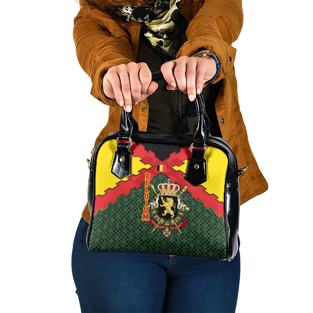 Belgium Shoulder Handbag with Royal Coat of Arms Crown Lion Red Green Checker Spirit