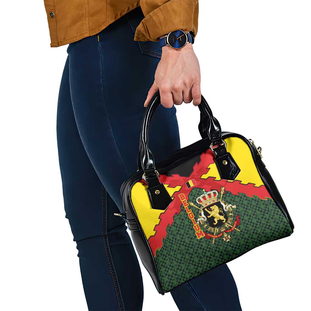 Belgium Shoulder Handbag with Royal Coat of Arms Crown Lion Red Green Checker Spirit