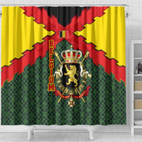 Belgium Shower Curtain with Royal Coat of Arms Crown Lion Red Green Checker Spirit
