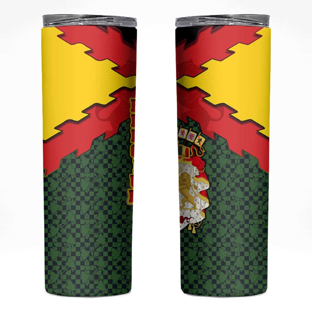 Belgium Skinny Tumbler with Royal Coat of Arms Crown Lion Red Green Checker Spirit