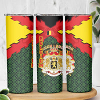 Belgium Skinny Tumbler with Royal Coat of Arms Crown Lion Red Green Checker Spirit