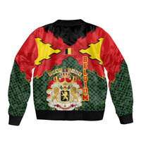 Belgium Sleeve Zip Bomber Jacket with Royal Coat of Arms Crown Lion Red Green Checker Spirit