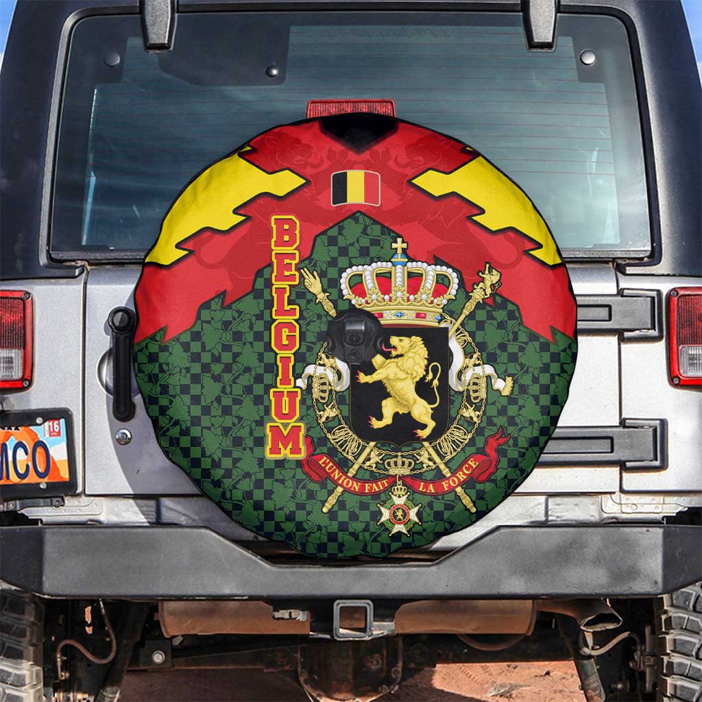 Belgium Spare Tire Cover with Royal Coat of Arms Crown Lion Red Green Checker Spirit