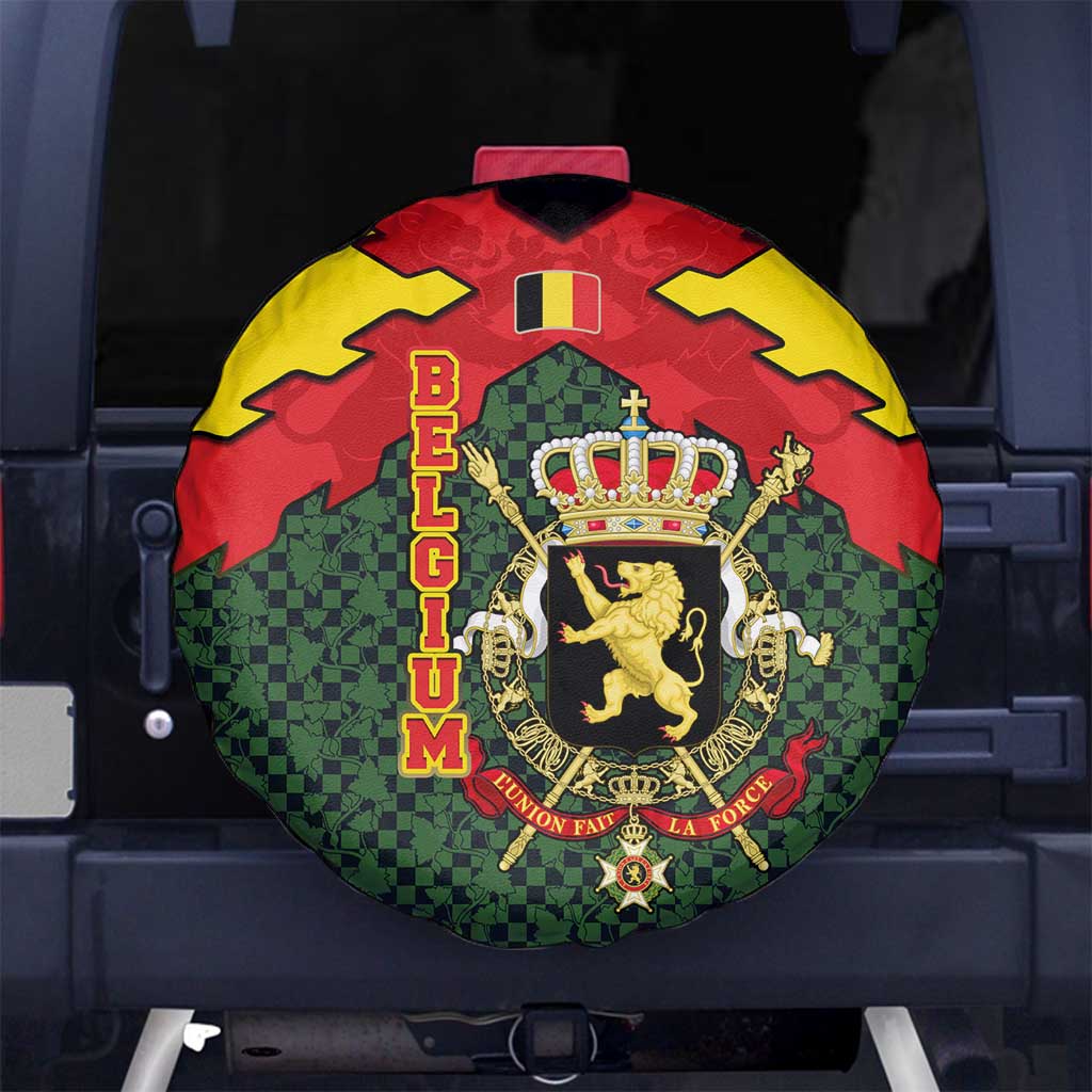 Belgium Spare Tire Cover with Royal Coat of Arms Crown Lion Red Green Checker Spirit