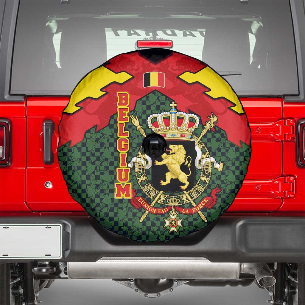 Belgium Spare Tire Cover with Royal Coat of Arms Crown Lion Red Green Checker Spirit