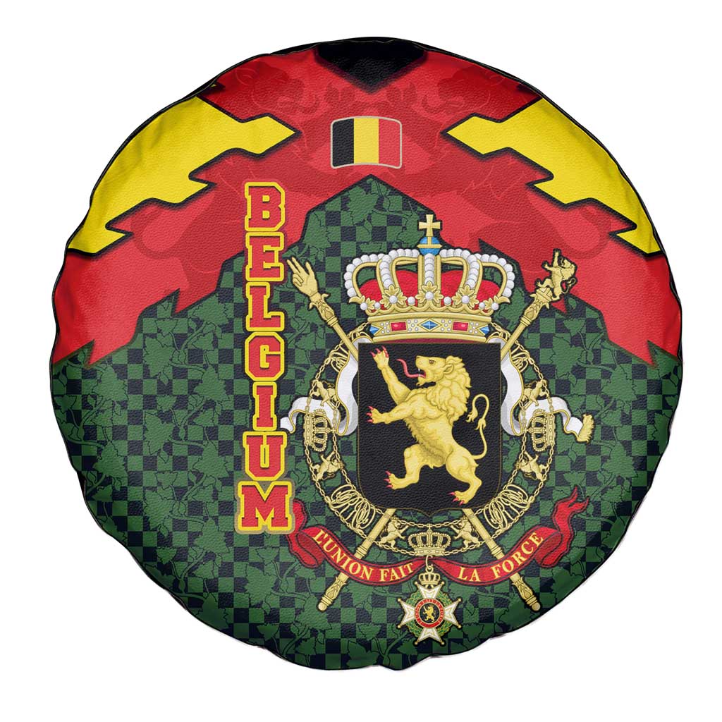 Belgium Spare Tire Cover with Royal Coat of Arms Crown Lion Red Green Checker Spirit