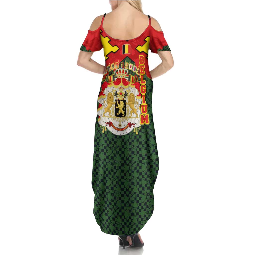 Belgium Summer Maxi Dress with Royal Coat of Arms Crown Lion Red Green Checker Spirit