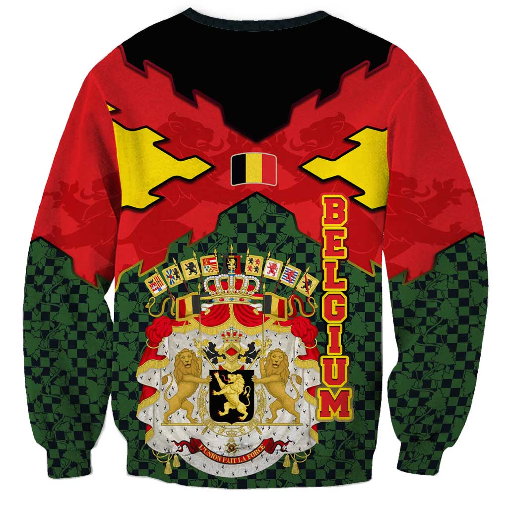 Belgium Sweatshirt with Royal Coat of Arms Crown Lion Red Green Checker Spirit