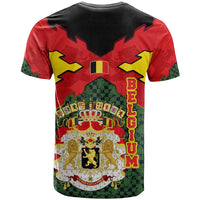 Belgium T Shirt with Royal Coat of Arms Crown Lion Red Green Checker Spirit
