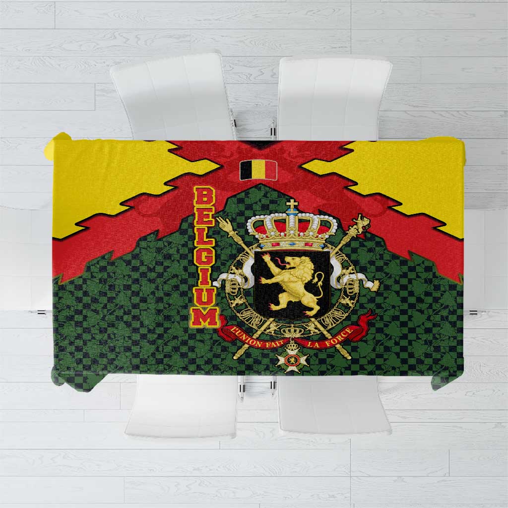 Belgium Tablecloth with Royal Coat of Arms Crown Lion Red Green Checker Spirit