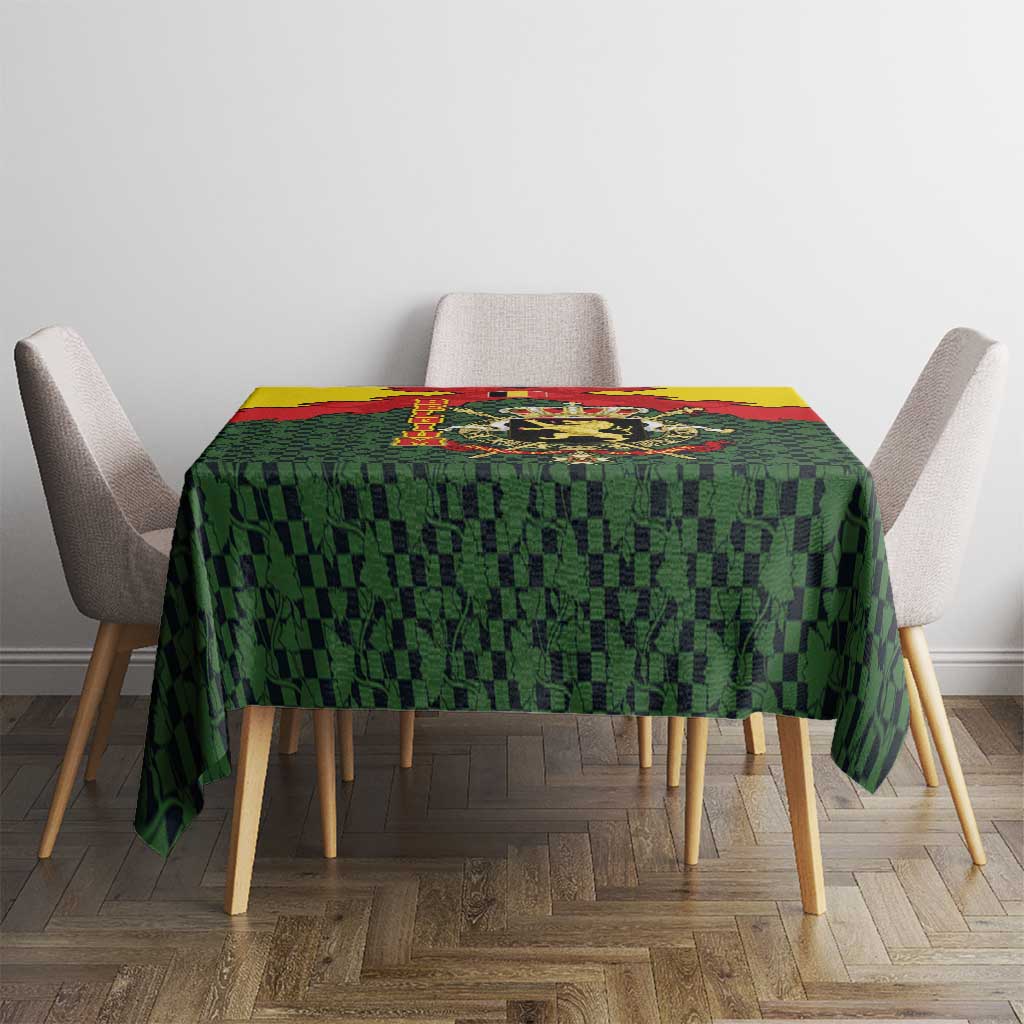 Belgium Tablecloth with Royal Coat of Arms Crown Lion Red Green Checker Spirit