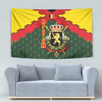 Belgium Tapestry with Royal Coat of Arms Crown Lion Red Green Checker Spirit