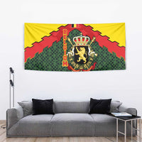 Belgium Tapestry with Royal Coat of Arms Crown Lion Red Green Checker Spirit