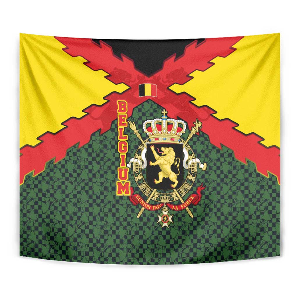Belgium Tapestry with Royal Coat of Arms Crown Lion Red Green Checker Spirit