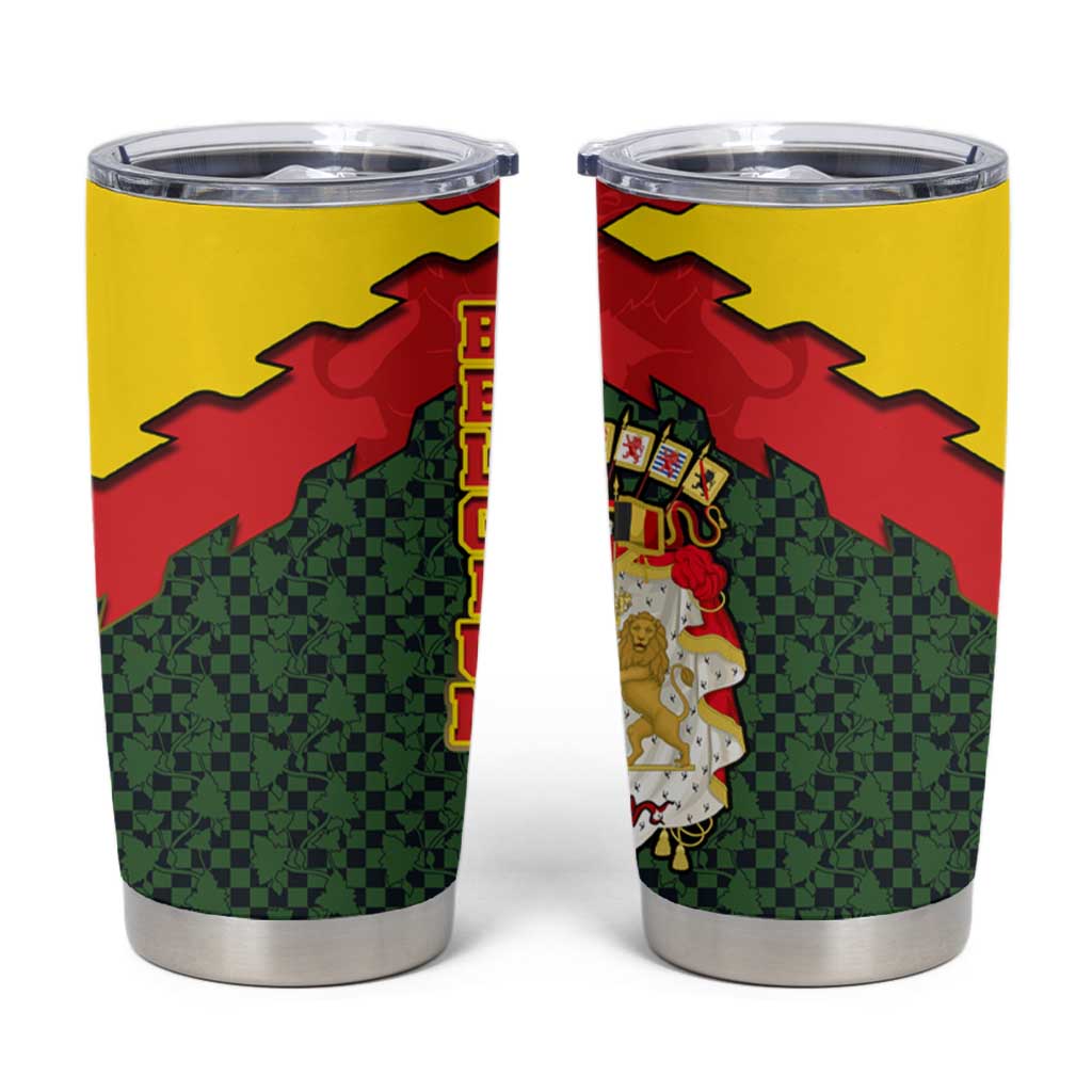 Belgium Tumbler Cup with Royal Coat of Arms Crown Lion Red Green Checker Spirit