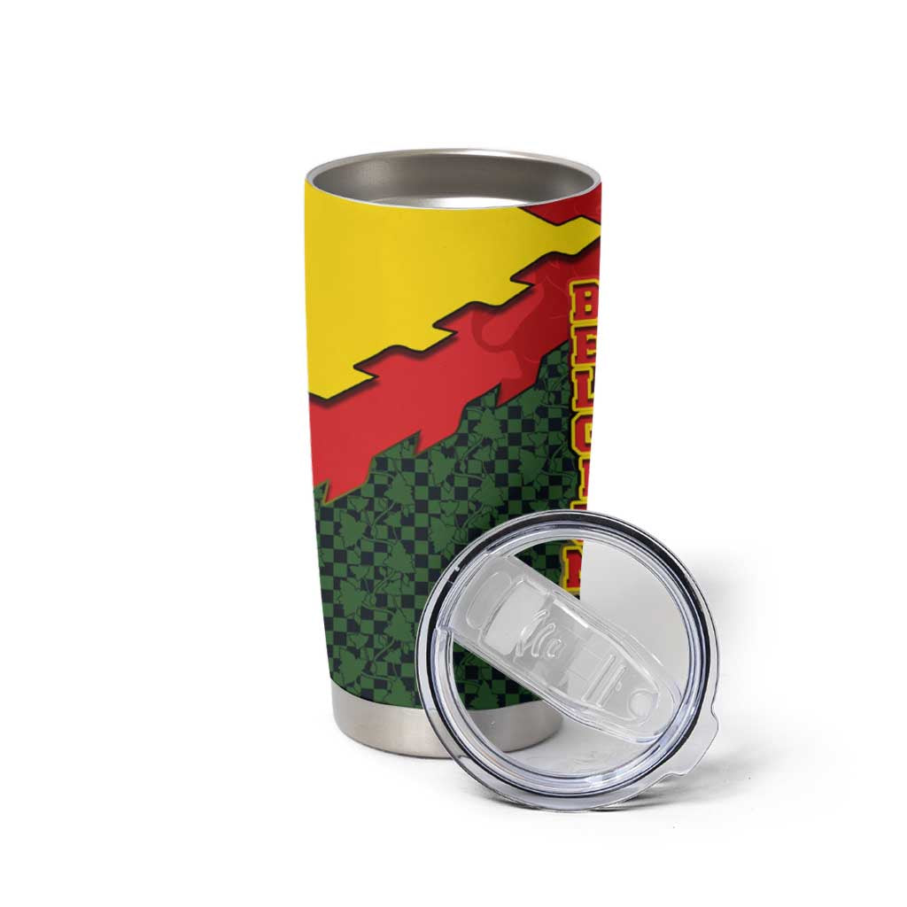Belgium Tumbler Cup with Royal Coat of Arms Crown Lion Red Green Checker Spirit